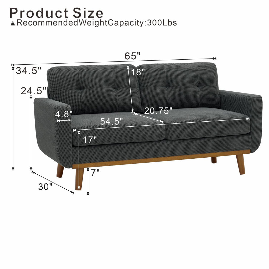 65-Inch Modern Minimalist Two-Seater Sofa with Wood Frame - Neutral