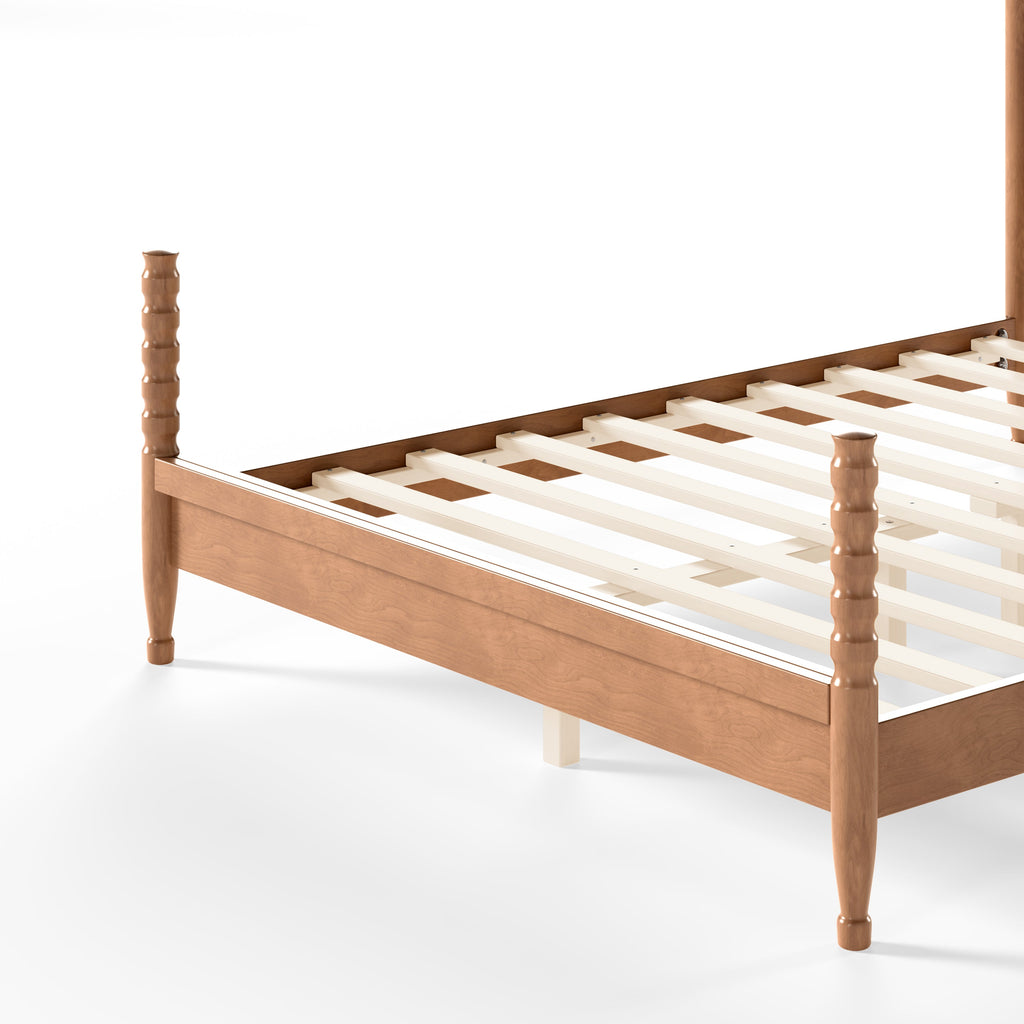 Queen Size Platform Bed with Arched Woven Headboard, Four Poster Stylish Wooden Bed Frame, Elegant Curved Headboard Bed Frame For Bedroom,Natural
