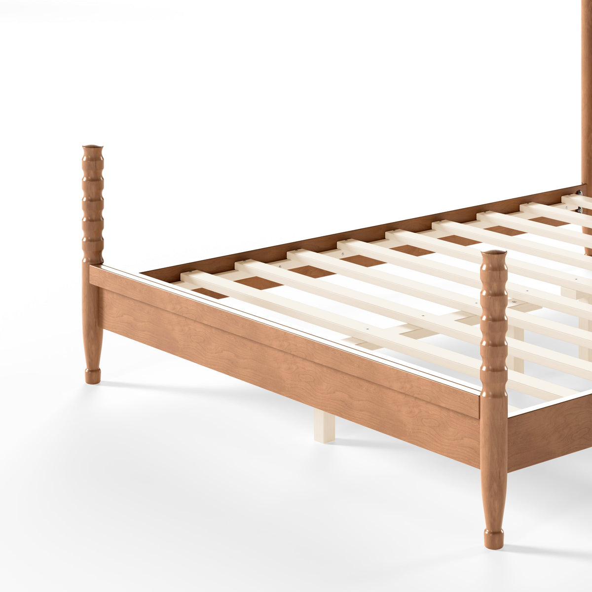 Queen Size Platform Bed with Arched Woven Headboard, Four Poster Stylish Wooden Bed Frame, Elegant Curved Headboard Bed Frame For Bedroom,Natural