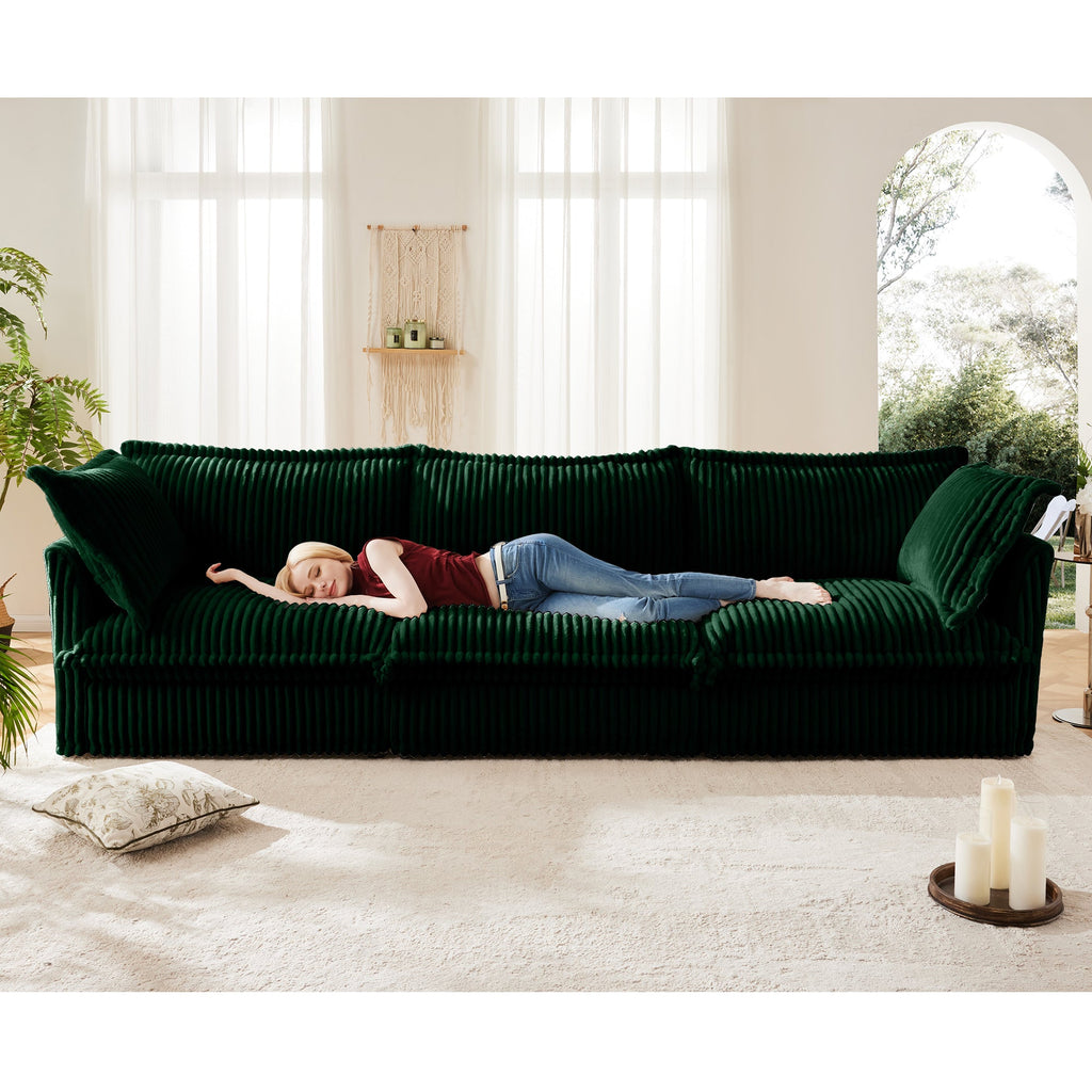 Slipcovered Modern 3 Seater Sofa with Removable Covers - Green or Cream