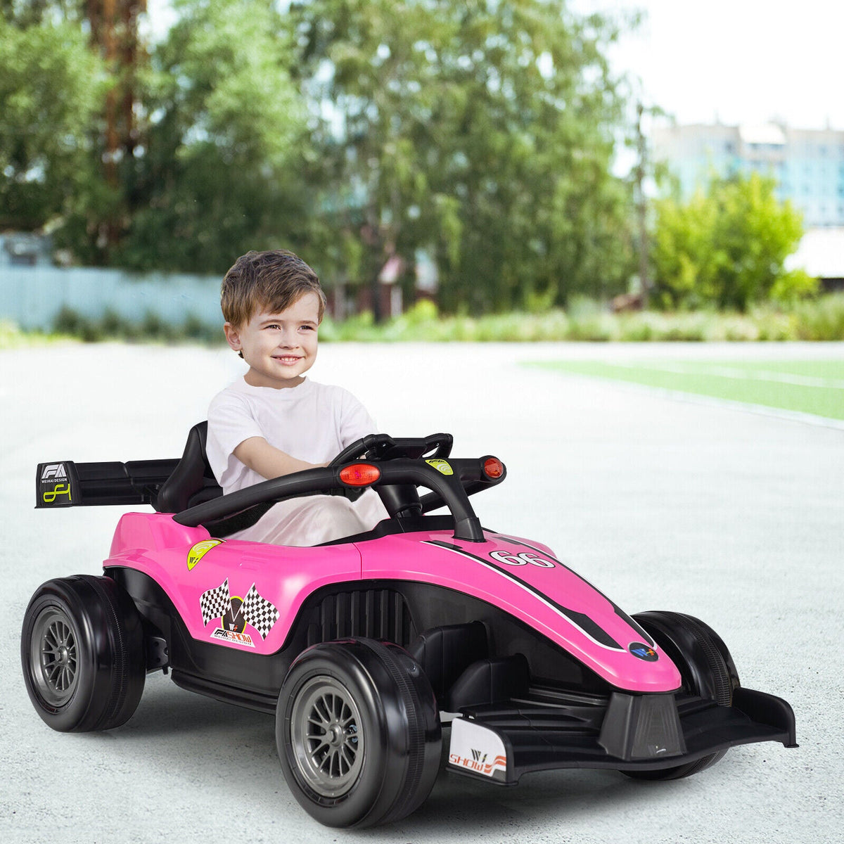 Electric Racing Truck for Kids with Remote Control, MP3 Player, and Lights - Pink (12V)