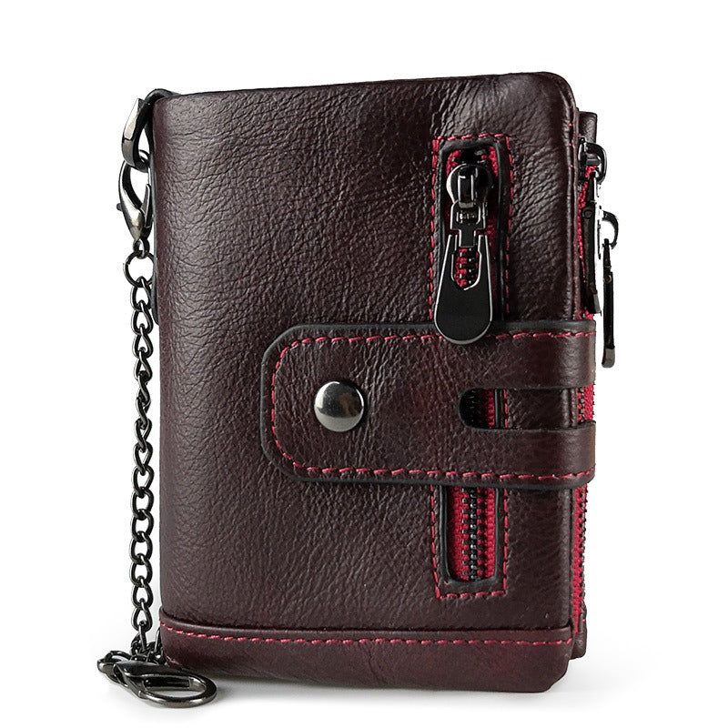 European and American first-layer kraft card bag men's short genuine leather wallet Father's Day gift