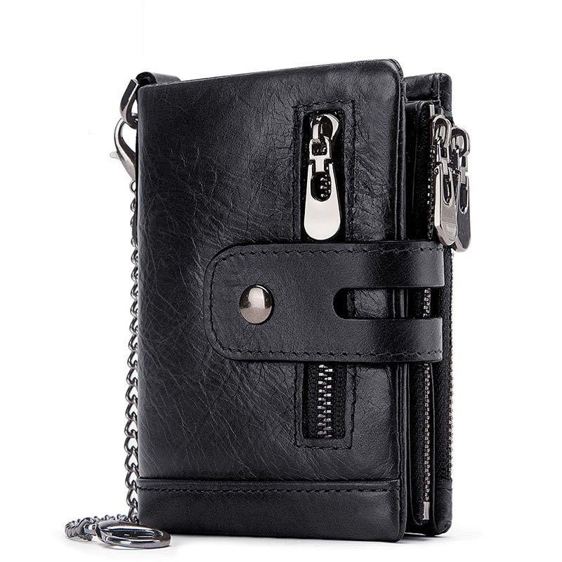 European and American first-layer kraft card bag men's short genuine leather wallet Father's Day gift