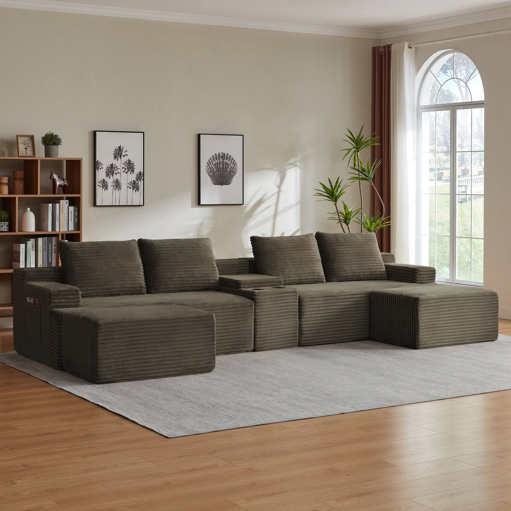 Compressible U-Shaped Sectional Sofa Set,Minimalist Style Modular Sectional Sofa, Corduroy Fabric Cloud Couch for Living Room