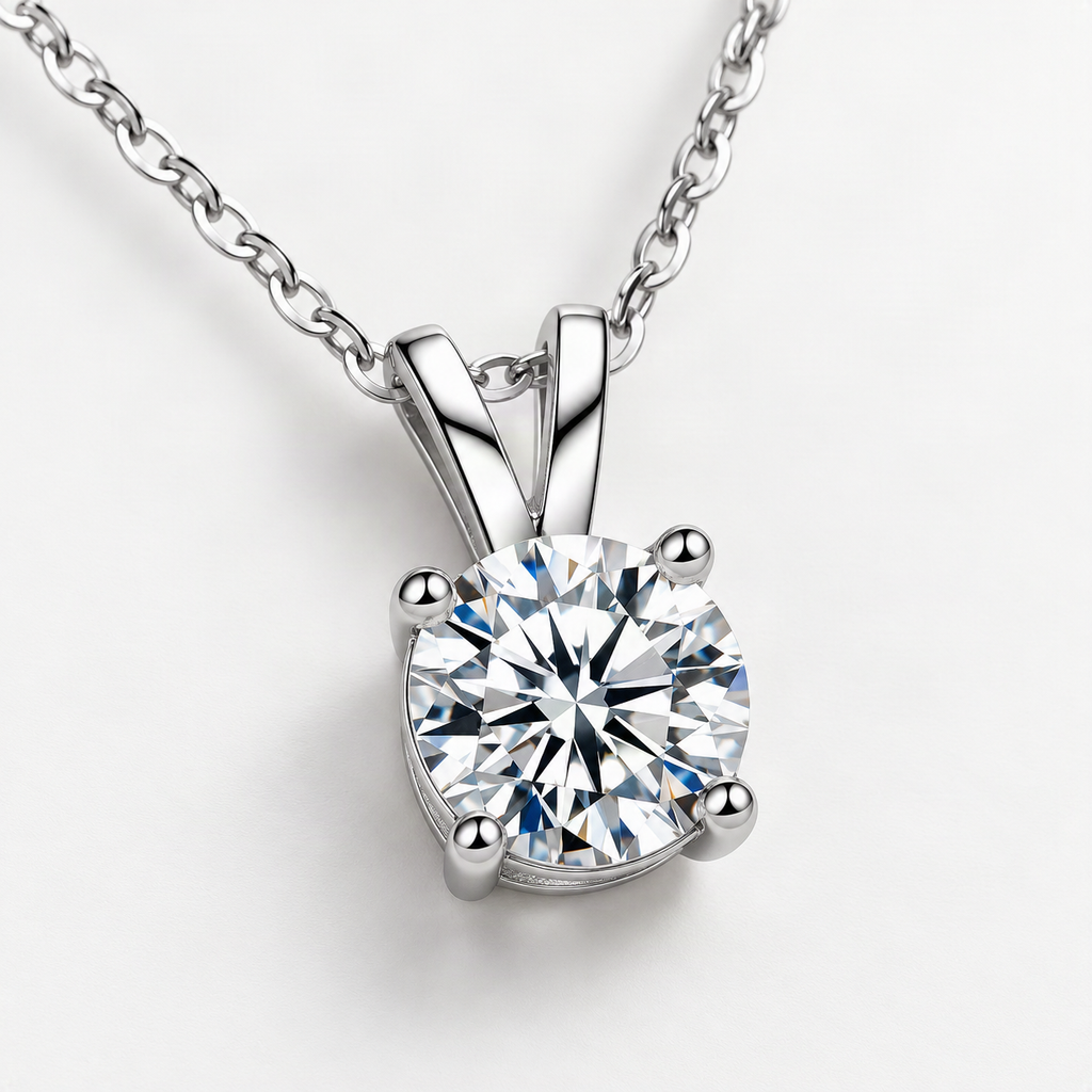 S925 Moissanite Classic Four-Prong Pendant, Minimalist Collarbone Chain Jewelry Pendant Necklace for Women
