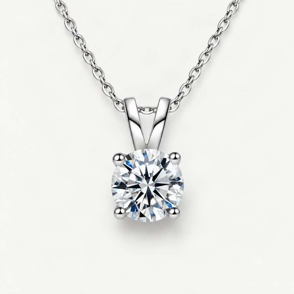 S925 Moissanite Classic Four-Prong Pendant, Minimalist Collarbone Chain Jewelry Pendant Necklace for Women