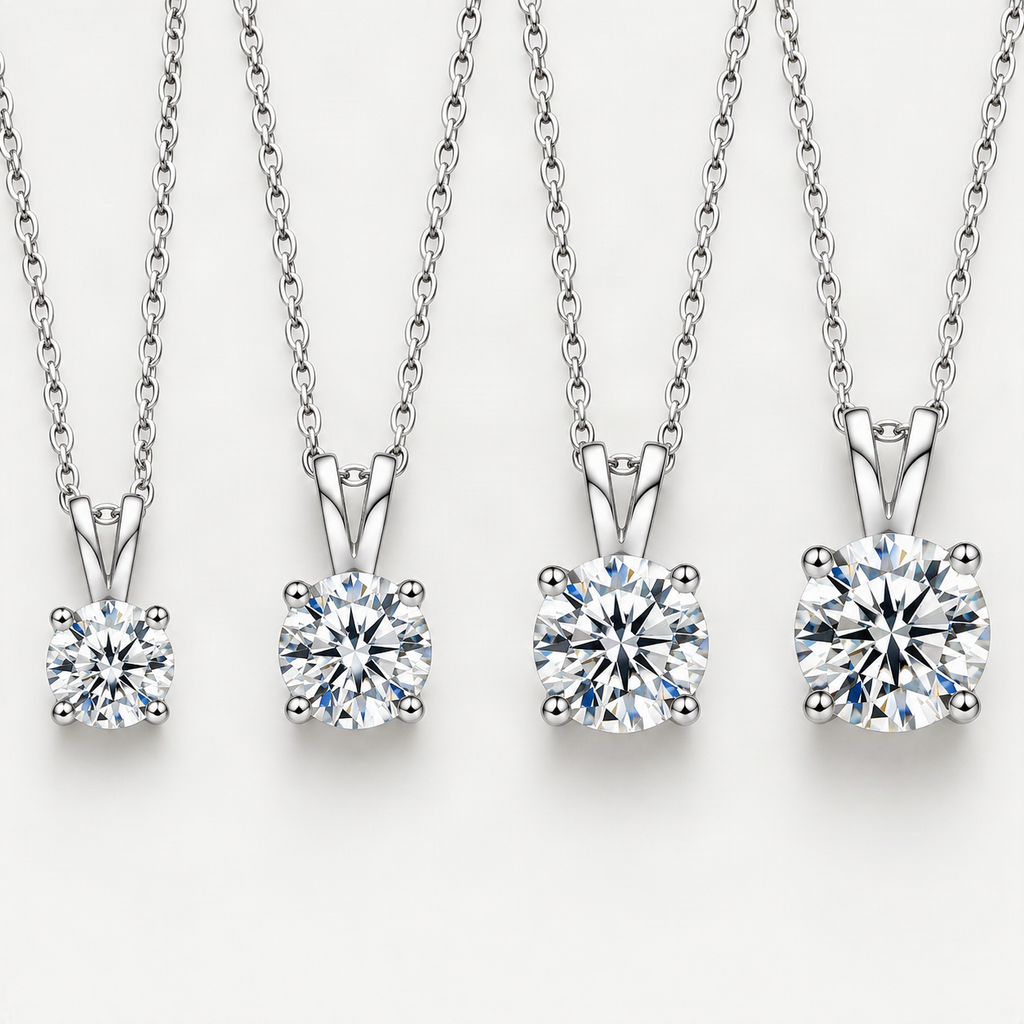 S925 Moissanite Classic Four-Prong Pendant, Minimalist Collarbone Chain Jewelry Pendant Necklace for Women
