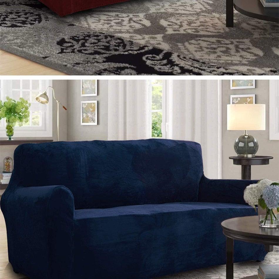 High Quality Velvet Plush Sofa Cover for Living Room Sectional Couch Cover Elastic Case Sofa Slipcover Stretch 1/2/3/4 Seater Velvet Sofa Couch Furniture Protector Soft Anti-Slip High Stretch