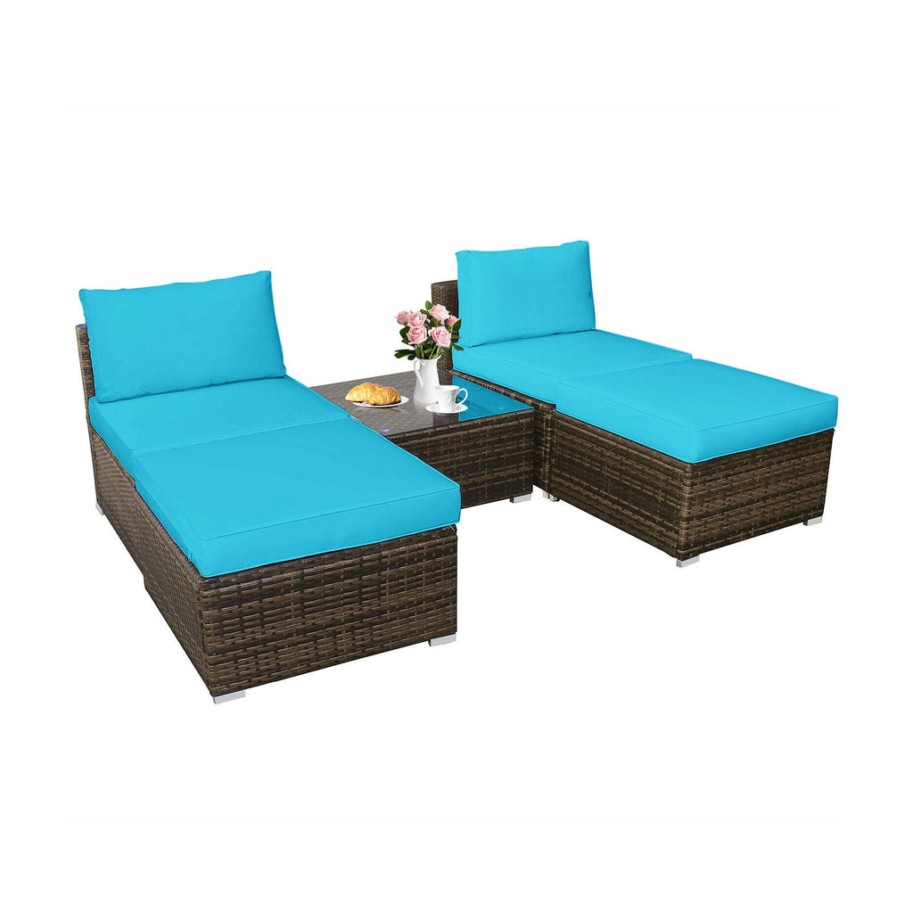 5 Pieces Patio Rattan Furniture Set with Cushioned Armless Sofa