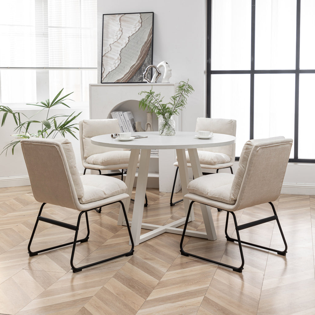 Innes 5-Piece Round Dining Set with Rubberwood Table and Faux Leather Chairs - Vanilla White