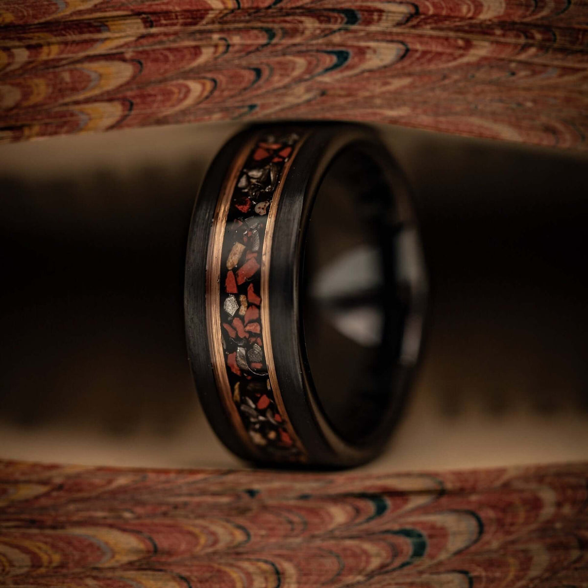 Men's 8mm Gold Dinosaur Bone & Meteorite Wedding Band