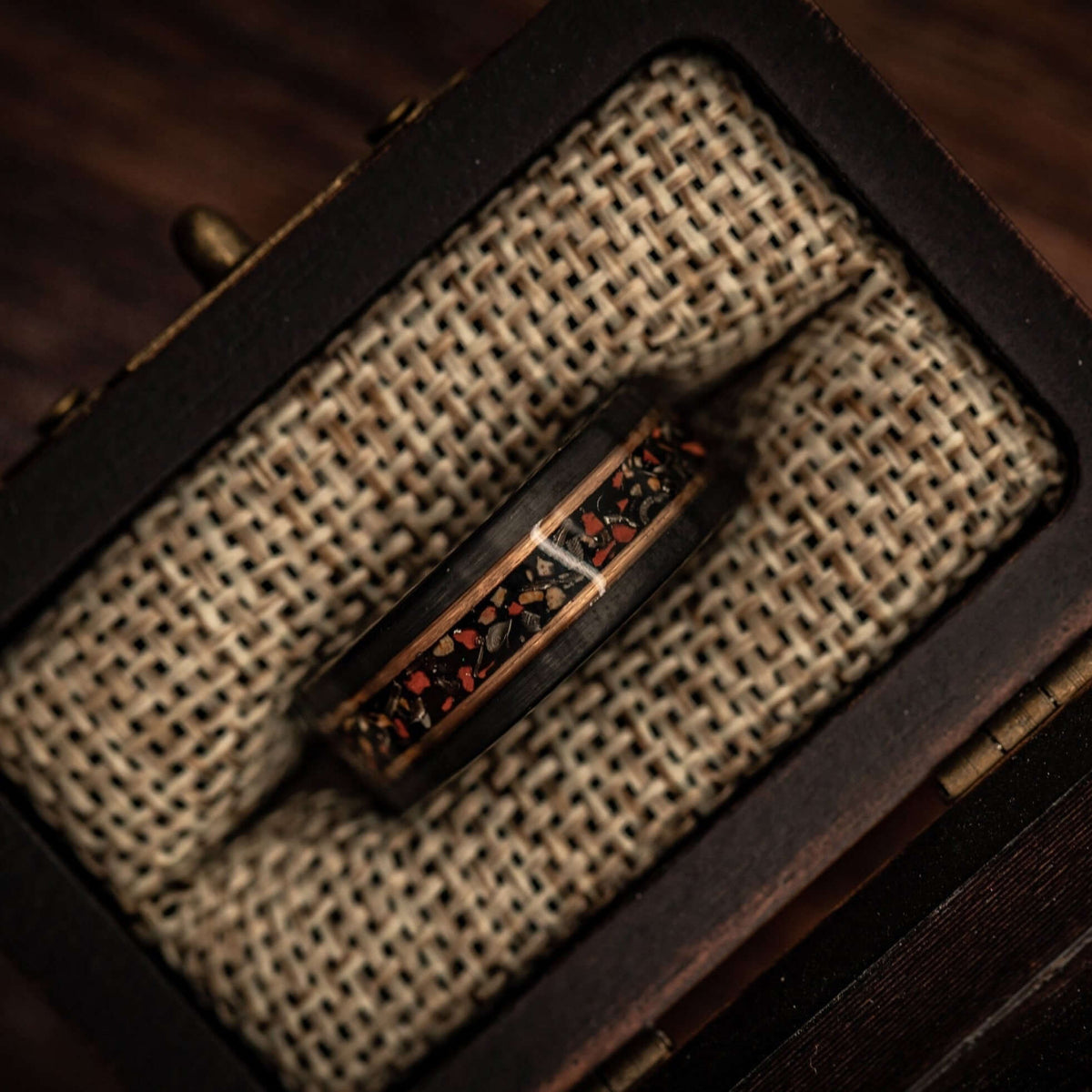 Men's 8mm Gold Dinosaur Bone & Meteorite Wedding Band