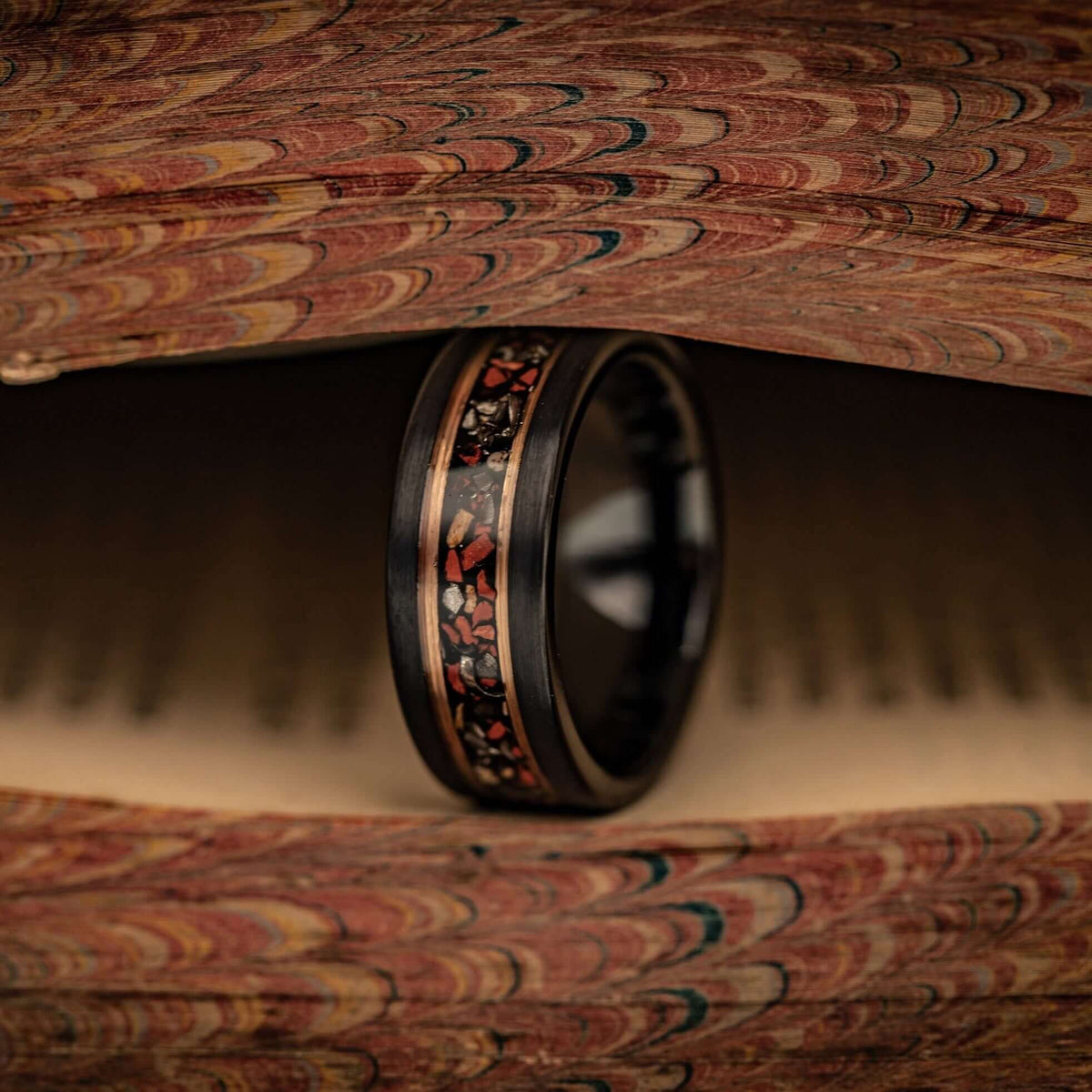 Men's 8mm Gold Dinosaur Bone & Meteorite Wedding Band
