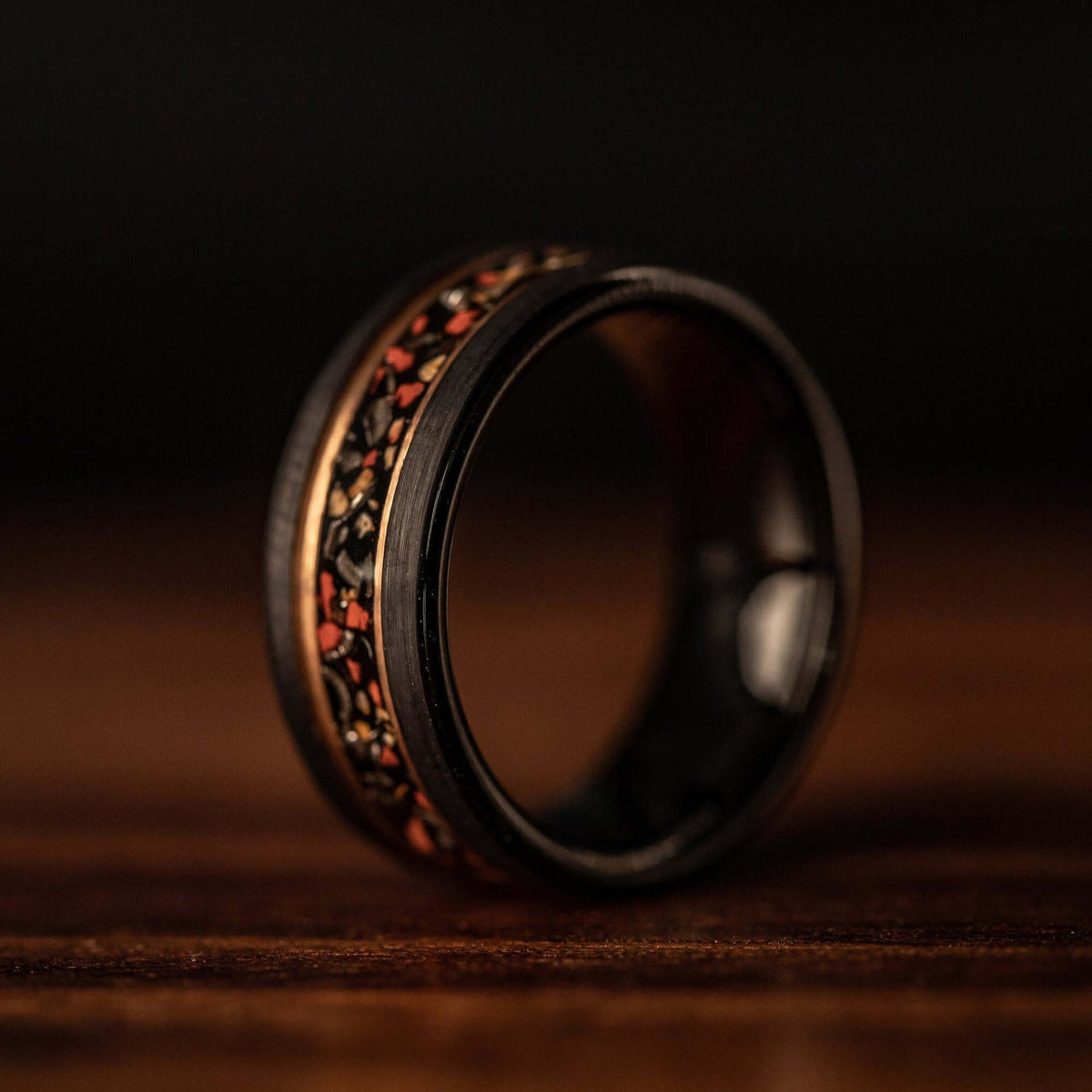 Men's 8mm Gold Dinosaur Bone & Meteorite Wedding Band