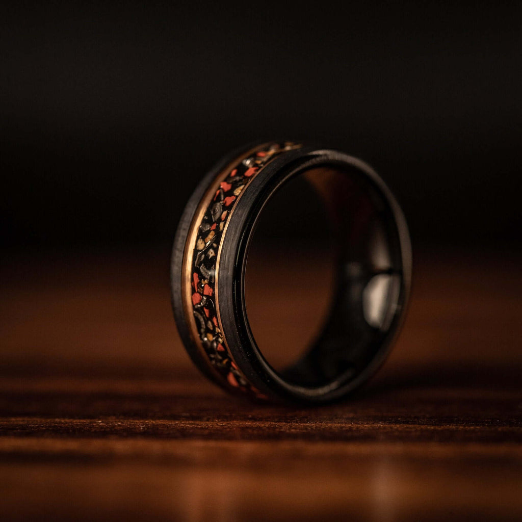 Men's 8mm Gold Dinosaur Bone & Meteorite Wedding Band