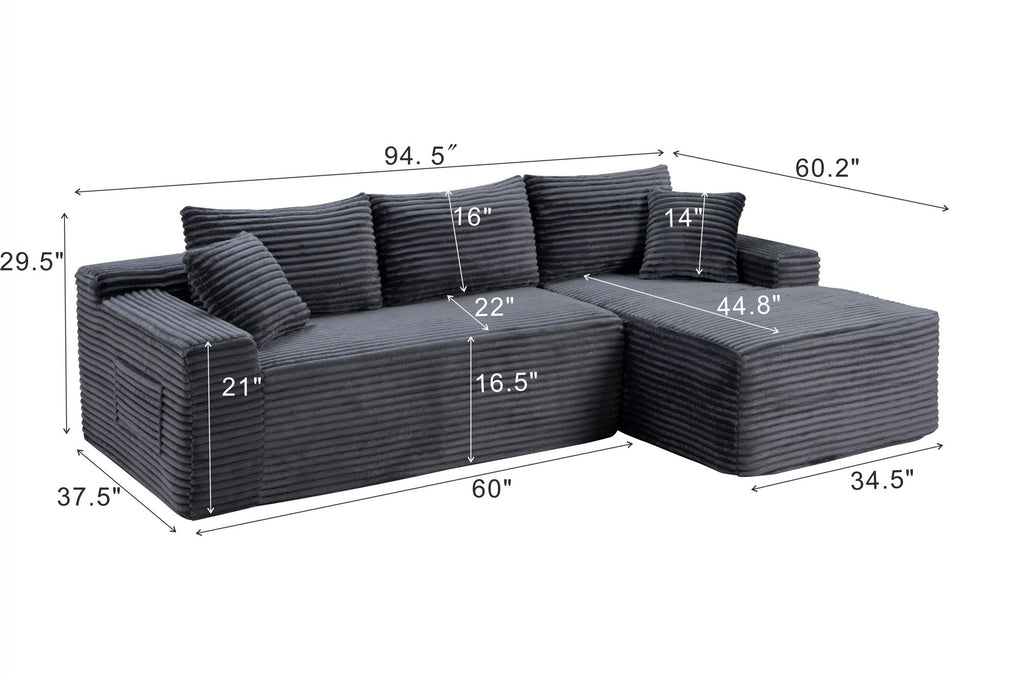 94.5" Cloud Modular Sectional Sofa Couch with L-Shape Chaise, Modern Minimalist Upholstered Couches, Deep Seat Corner Couch – Model W5515P479905