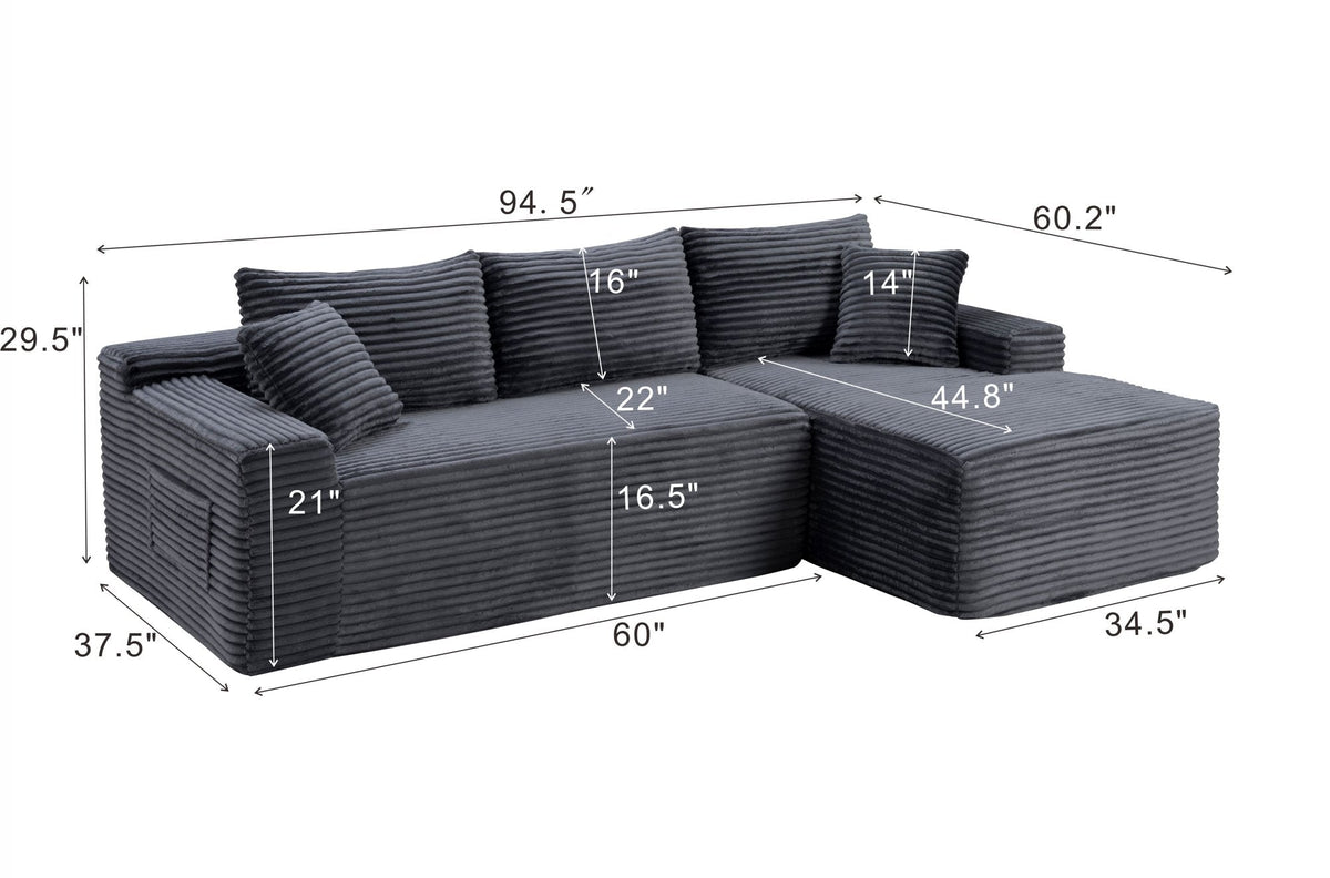 94.5" Cloud Modular Sectional Sofa Couch with L-Shape Chaise, Modern Minimalist Upholstered Couches, Deep Seat Corner Couch – Model W5515P479905