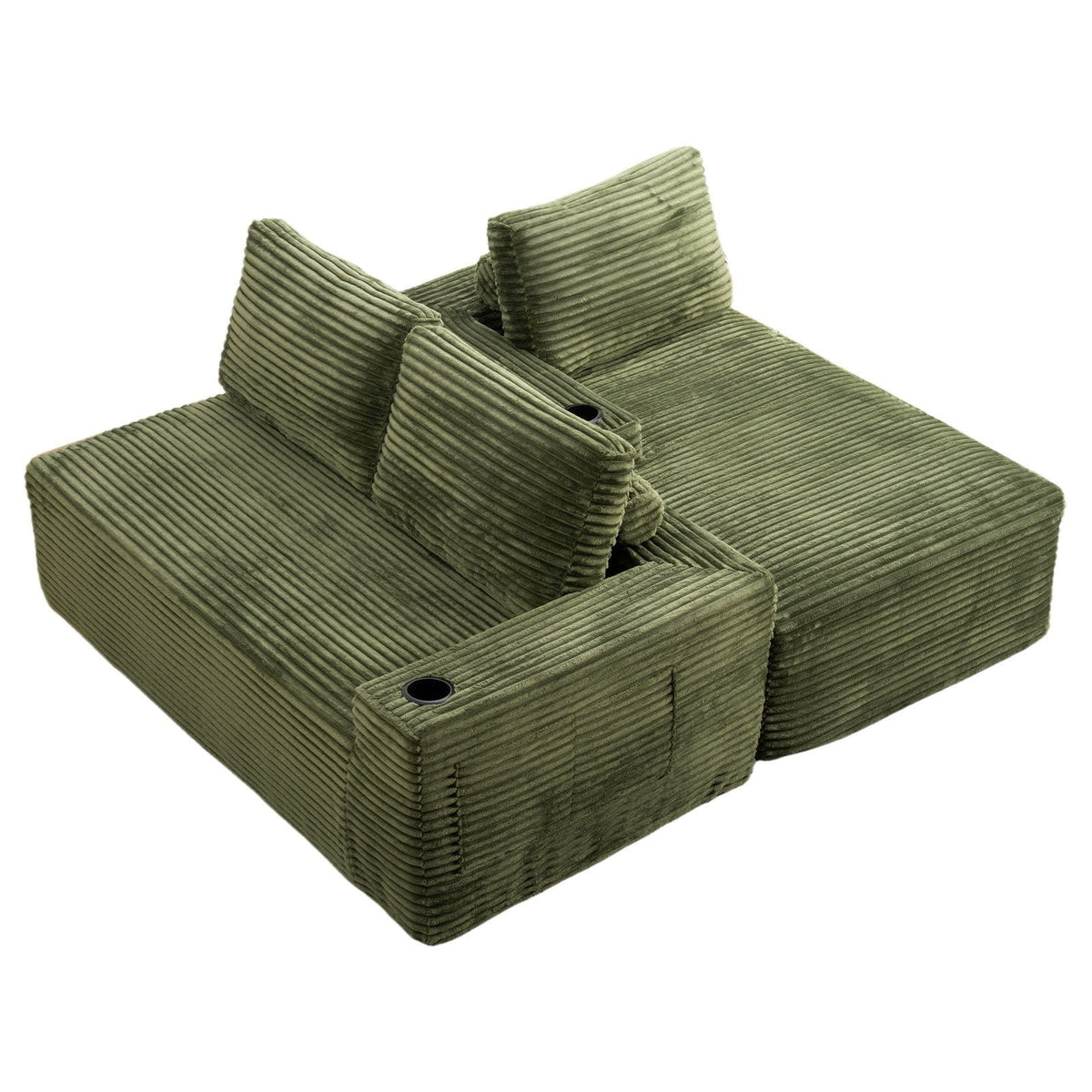 104 Inch Cloud Sectional Couch, Modern Modular Sectional Sofa with Deep Seat, Corduroy Boneless Couches with L-Shape Chaise – Green