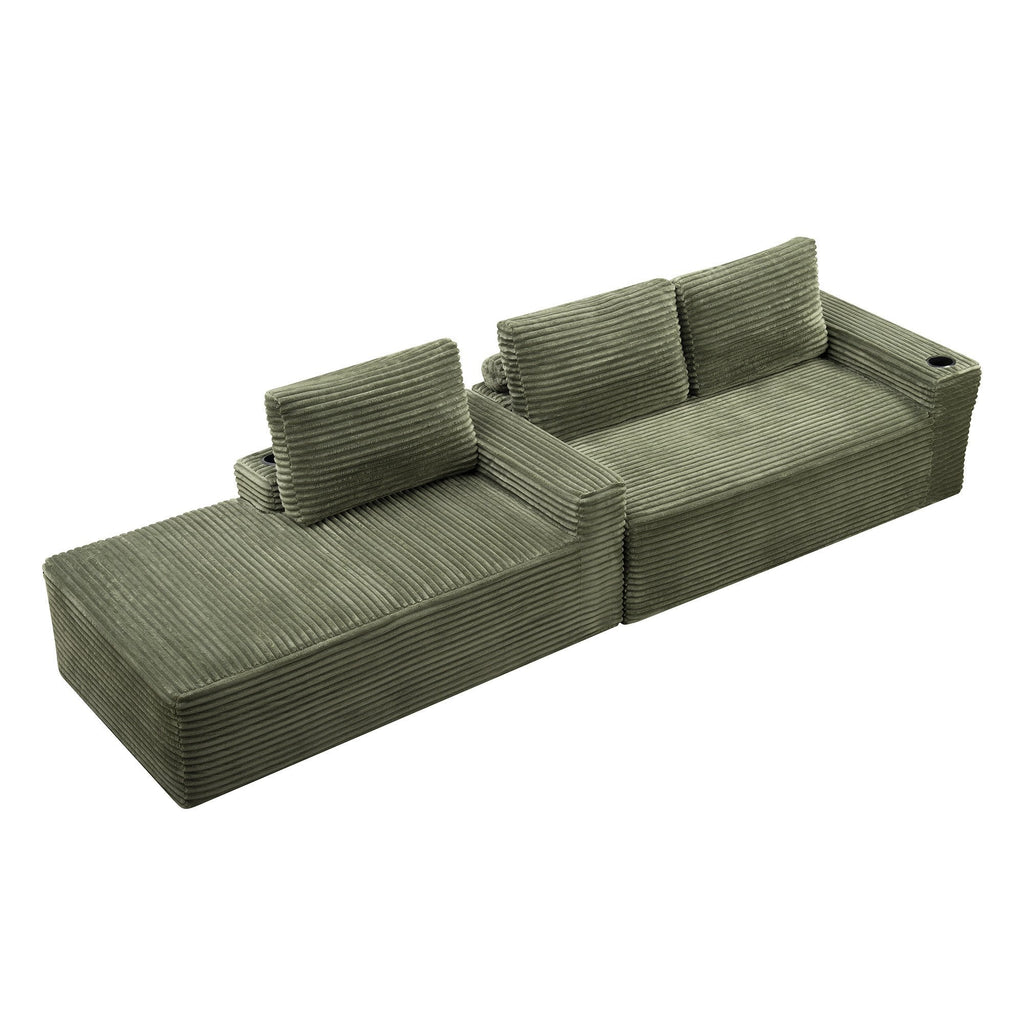 104 Inch Cloud Sectional Couch, Modern Modular Sectional Sofa with Deep Seat, Corduroy Boneless Couches with L-Shape Chaise – Green
