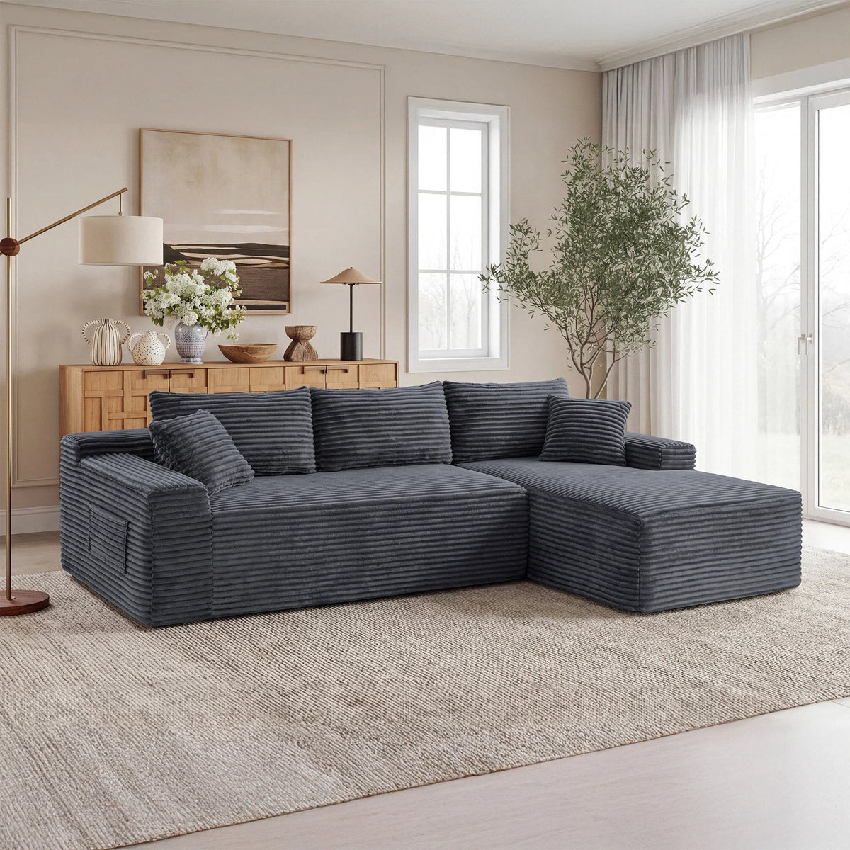 94.5" Cloud Modular Sectional Sofa Couch with L-Shape Chaise, Modern Minimalist Upholstered Couches, Deep Seat Corner Couch – Model W5515P479905