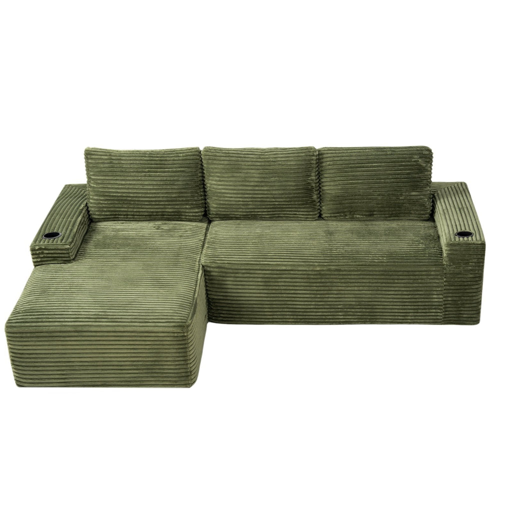 104 Inch Cloud Sectional Couch, Modern Modular Sectional Sofa with Deep Seat, Corduroy Boneless Couches with L-Shape Chaise – Green