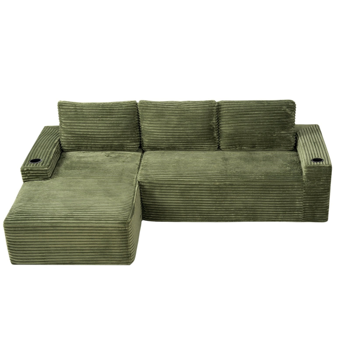 104 Inch Cloud Sectional Couch, Modern Modular Sectional Sofa with Deep Seat, Corduroy Boneless Couches with L-Shape Chaise – Green