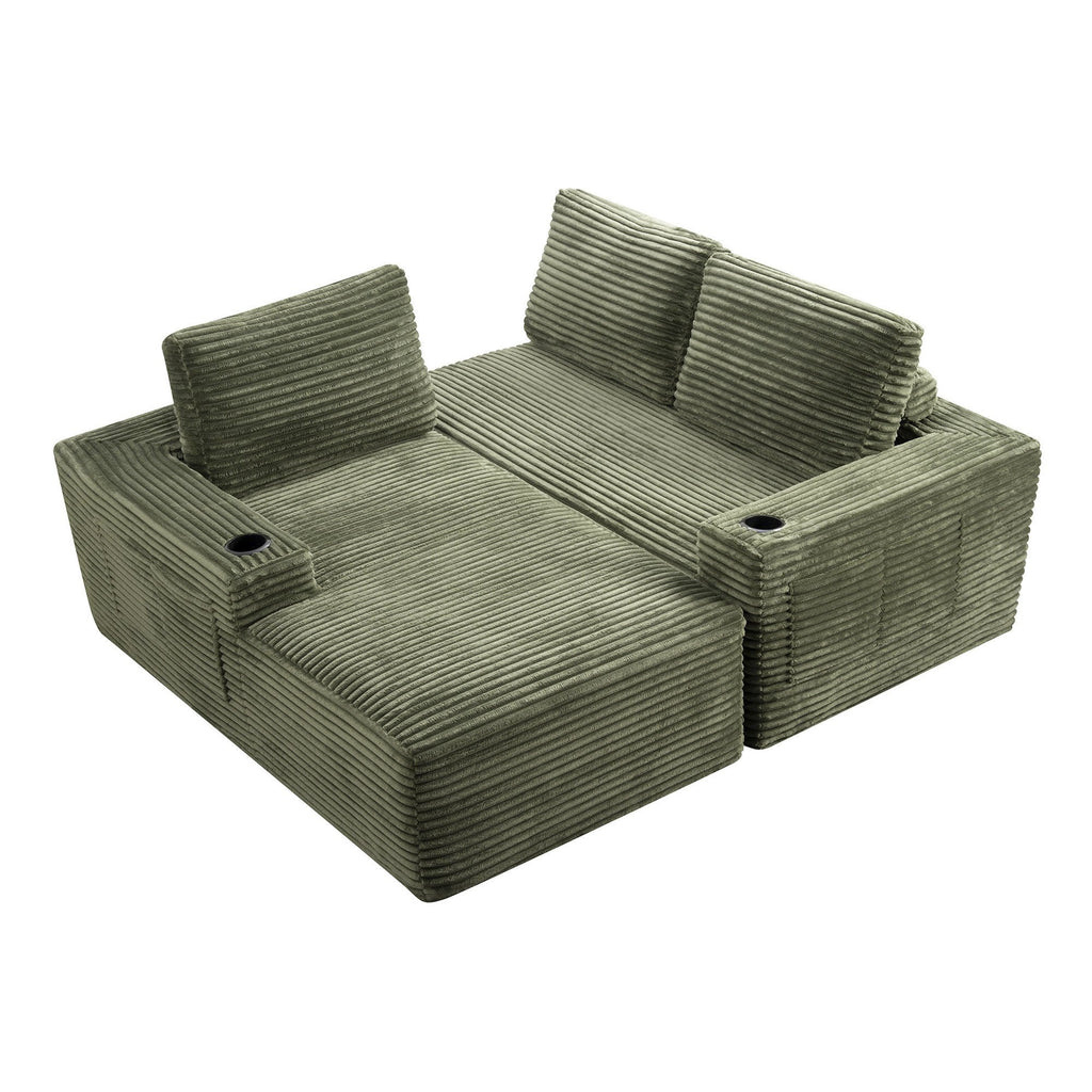 104 Inch Cloud Sectional Couch, Modern Modular Sectional Sofa with Deep Seat, Corduroy Boneless Couches with L-Shape Chaise – Green