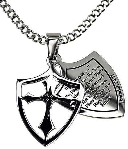 Two Piece Shield Cross Necklace