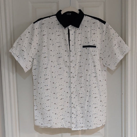SSLR Men's Colection Luxe Men's Monochrome Patterned Button Down Shirt L