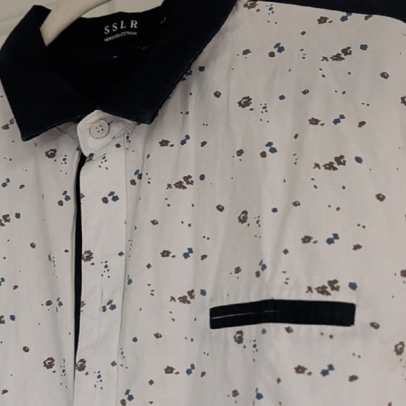 SSLR Men's Colection Luxe Men's Monochrome Patterned Button Down Shirt L