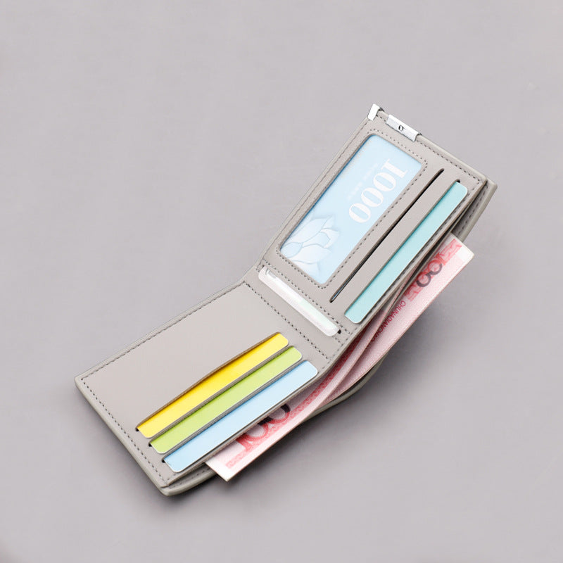 Men's Short Wallet Simple Ultra Thin Gray Can Hold Driver License Wallet Multi-Card Wallet Student Wallet