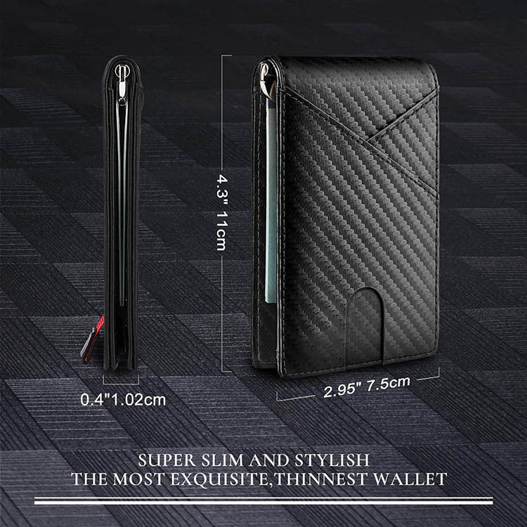 New Carbon Fiber Dollar Clip Contrast Color Pull Leather Wallet Wallet Men's Banknote Clip Wallet