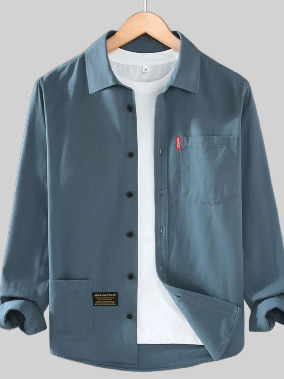Men's Long Sleeve Button-Up Shirt in Neutral & Denim Blue