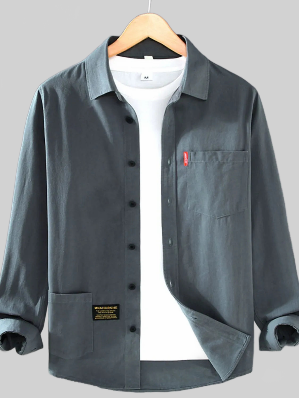 Men's Long Sleeve Button-Up Shirt in Neutral & Denim Blue