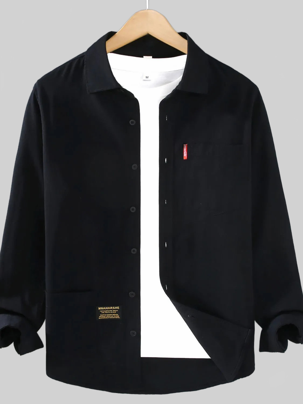 Men's Long Sleeve Button-Up Shirt in Neutral & Denim Blue
