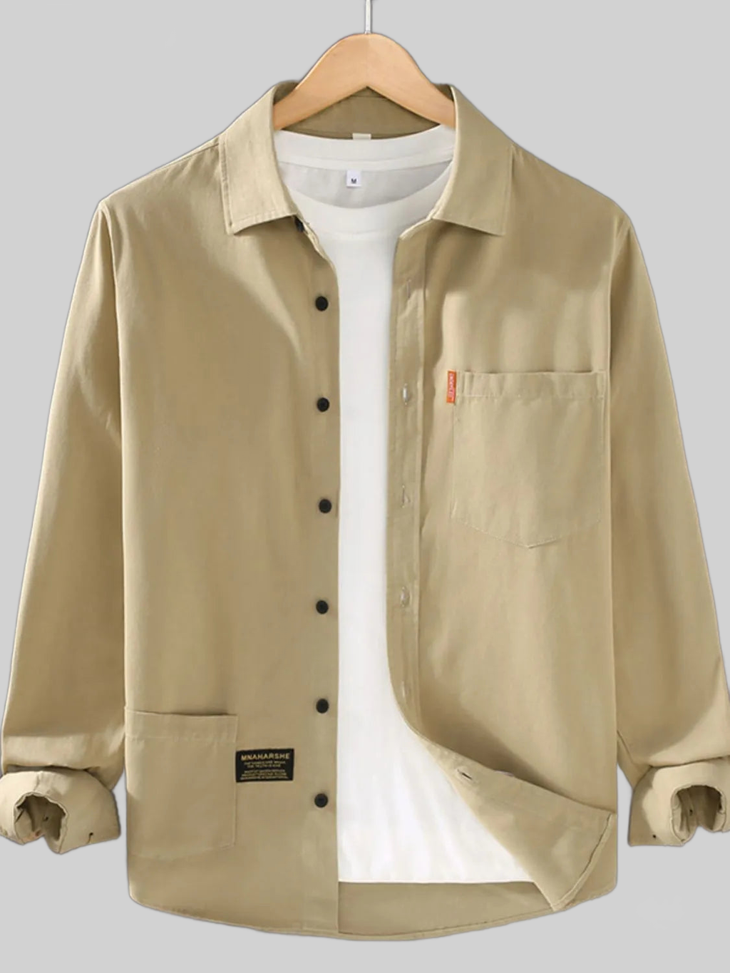 Men's Long Sleeve Button-Up Shirt in Neutral & Denim Blue