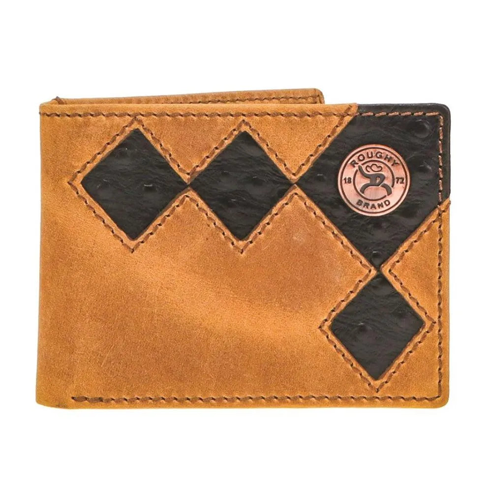 HOOey Diamond Patch Cutout with Black Leather Inlay (Brown)- Men`s Bifold Wallet