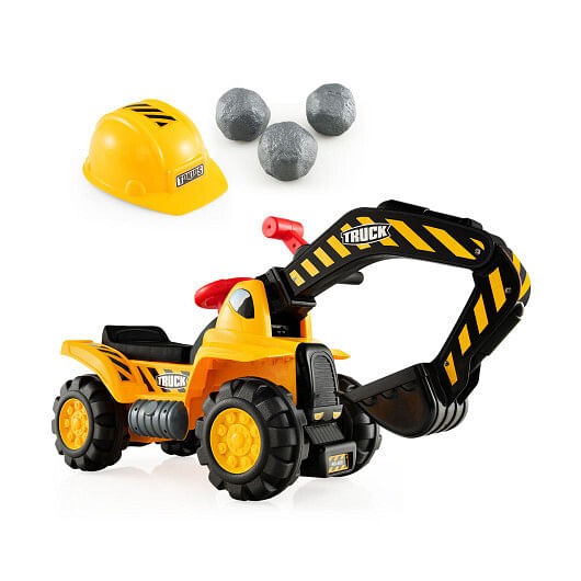 Ride-On Push Bulldozer Digger Toy with Safety Helmet and Functional Shovel