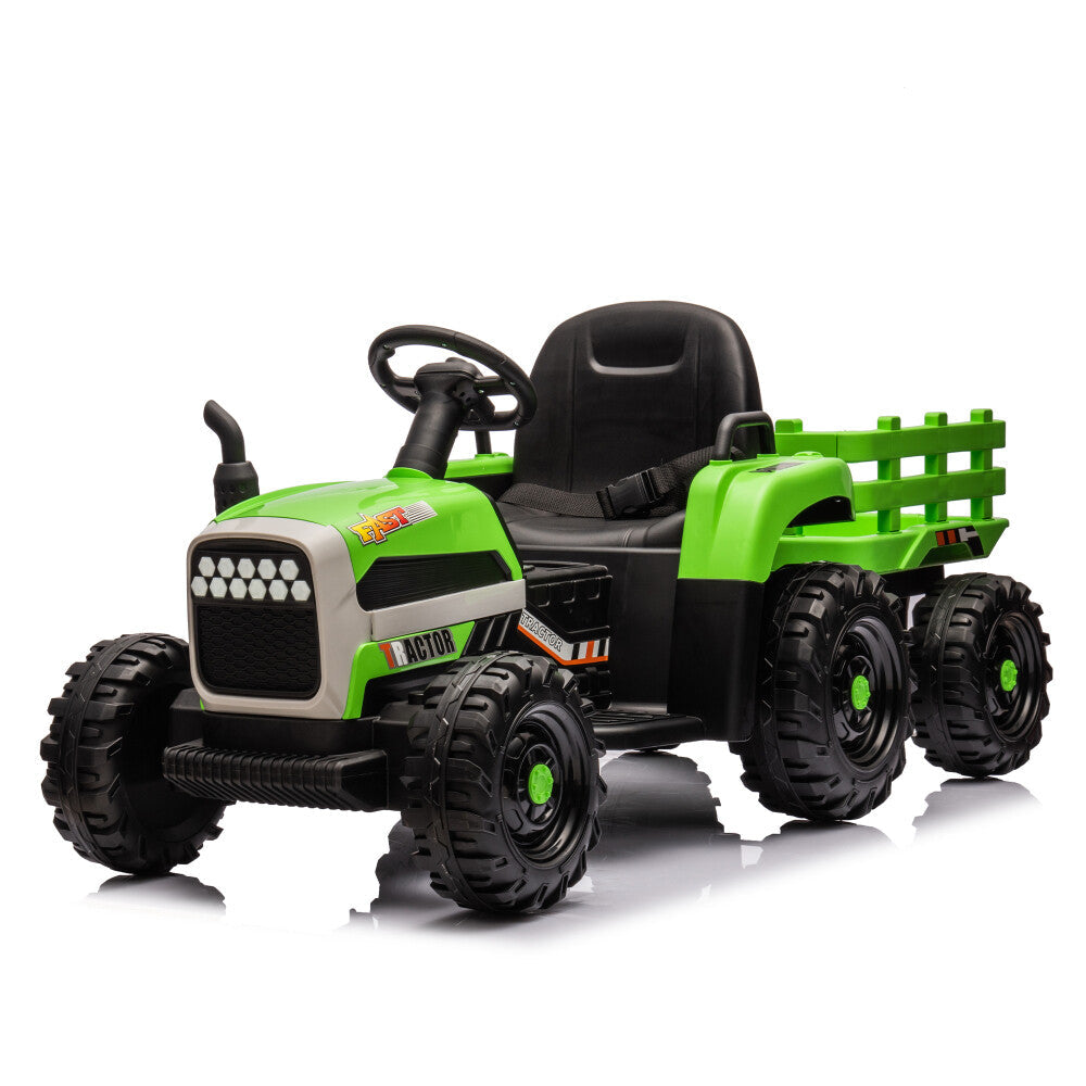 24V Battery-Powered Electric Ride-On Tractor with Trailer Toy