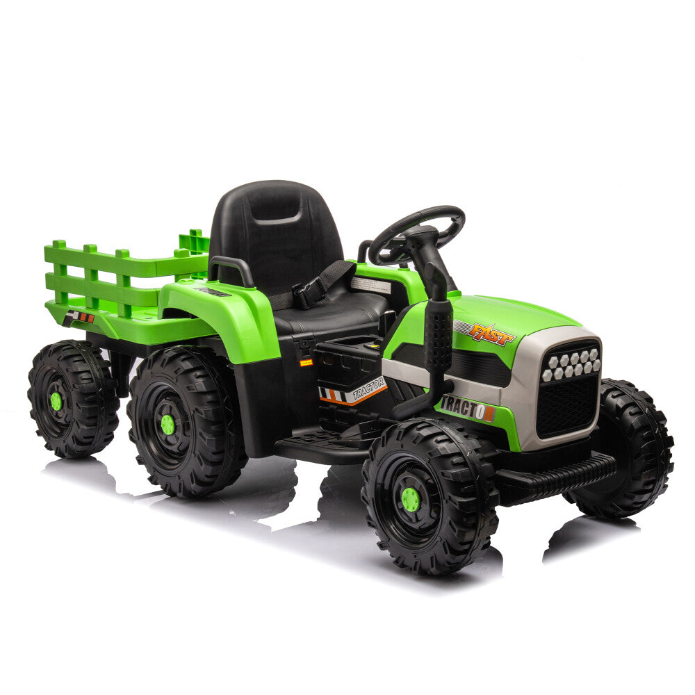 24V Battery-Powered Electric Ride-On Tractor with Trailer Toy