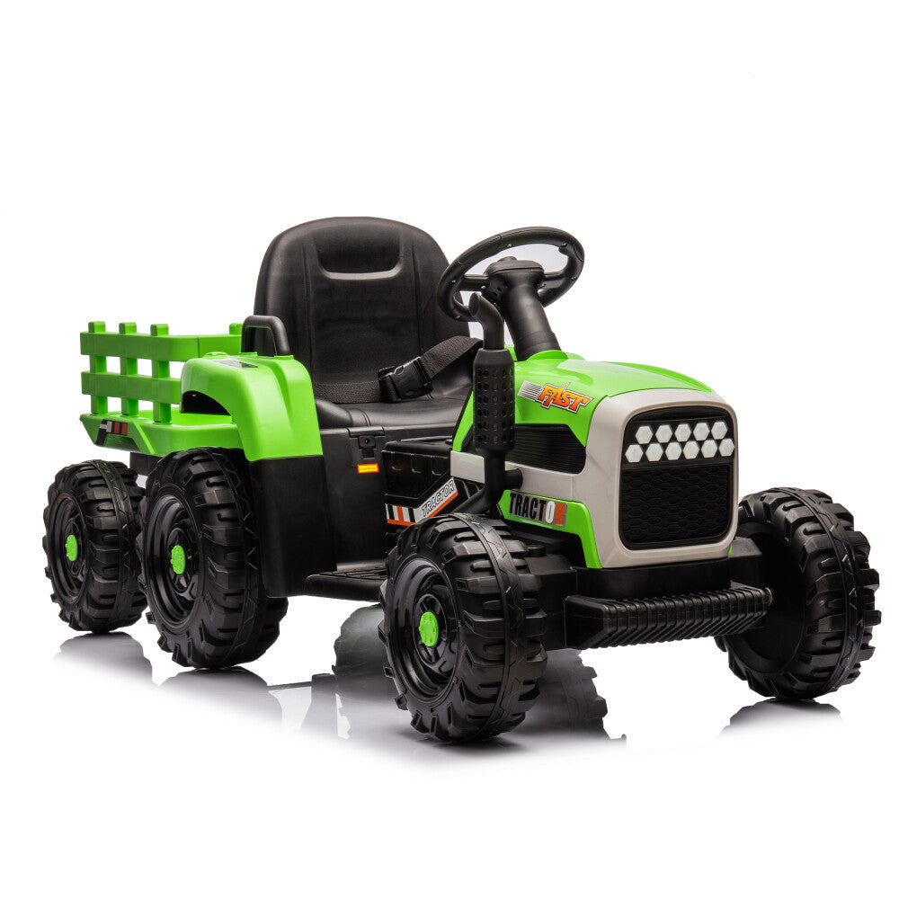 24V Battery-Powered Electric Ride-On Tractor with Trailer Toy