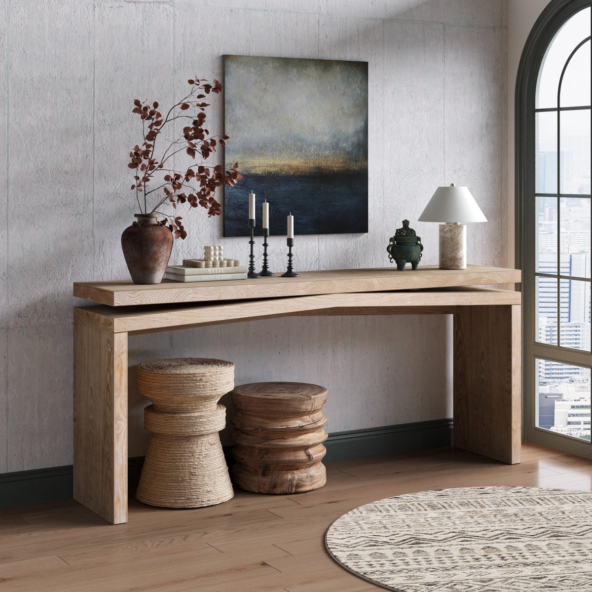 65-Inch Rustic Solid Wood Veneer Console Table, Long Farmhouse Entryway Sofa Table for Living Room, Hallway, Behind Couch, Apartment, Antique