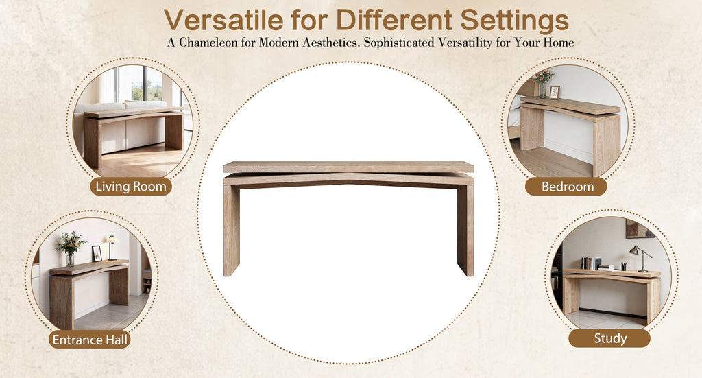 65-Inch Rustic Solid Wood Veneer Console Table, Long Farmhouse Entryway Sofa Table for Living Room, Hallway, Behind Couch, Apartment, Antique